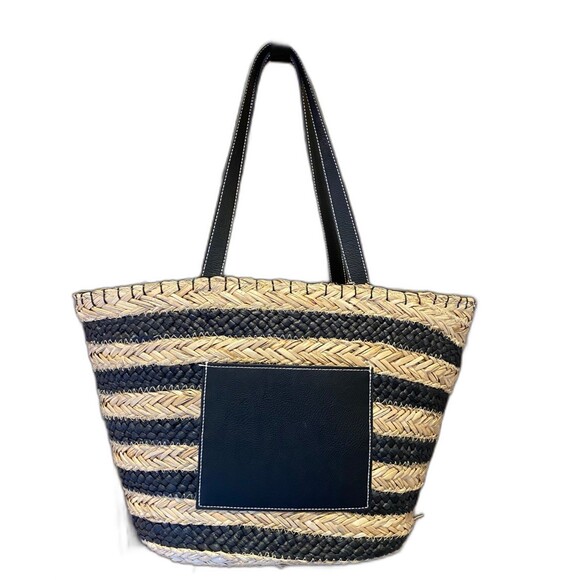 Universal Threads Bucket Bag Wicker Straw Black Stripe Practical Versatile Tote - Picture 1 of 11